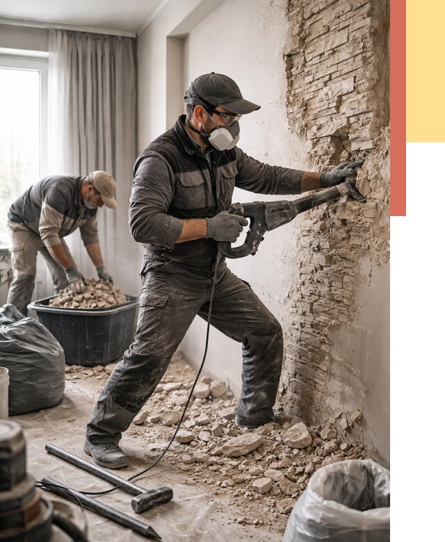 Демонтаж декоративного камня в Пушкино от 1504 руб/м² — быстро и недорого | ОТДЕЛОЧНИК-Пшк