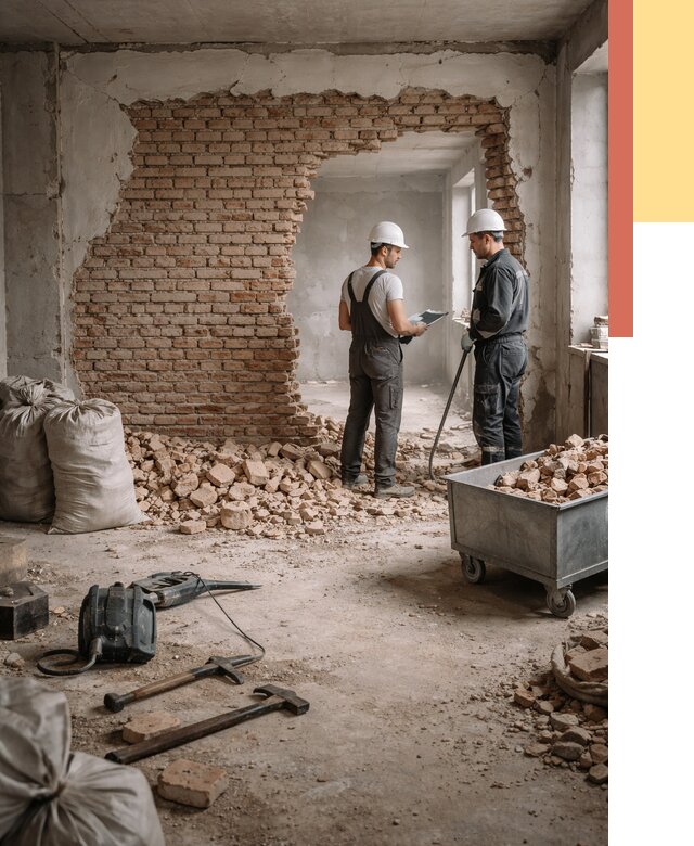 Демонтаж кирпичных стен в Пушкино от 4357 руб. — быстро, недорого, под ключ | ОТДЕЛОЧНИК-Пшк