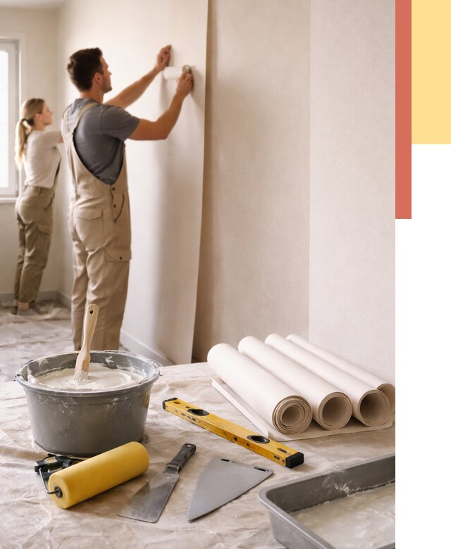 Поклейка бумажных обоев в Пушкино от 5705 руб./м2 — быстро и недорого | ОТДЕЛОЧНИК-Пшк