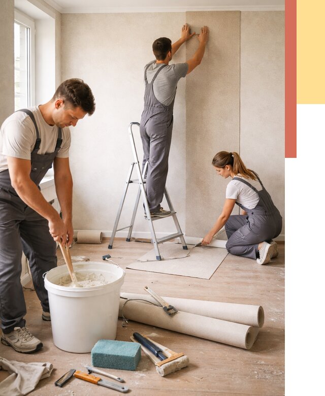 Оклейка стен обоями в Пушкино от 3631 руб/м2 — быстро и недорого | ОТДЕЛОЧНИК-Пшк