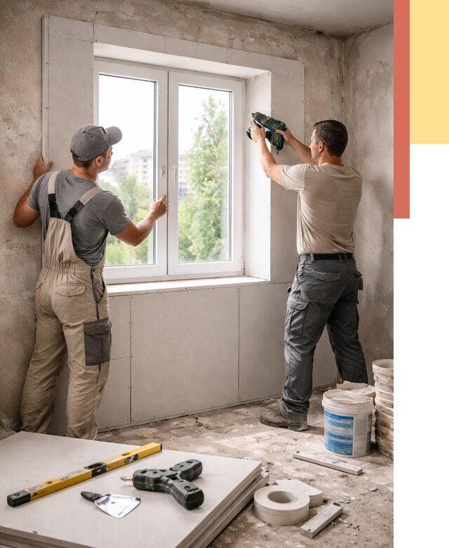 Монтаж откосов из гипсокартона в Пушкино от 4668 руб. под ключ | ОТДЕЛОЧНИК-Пшк