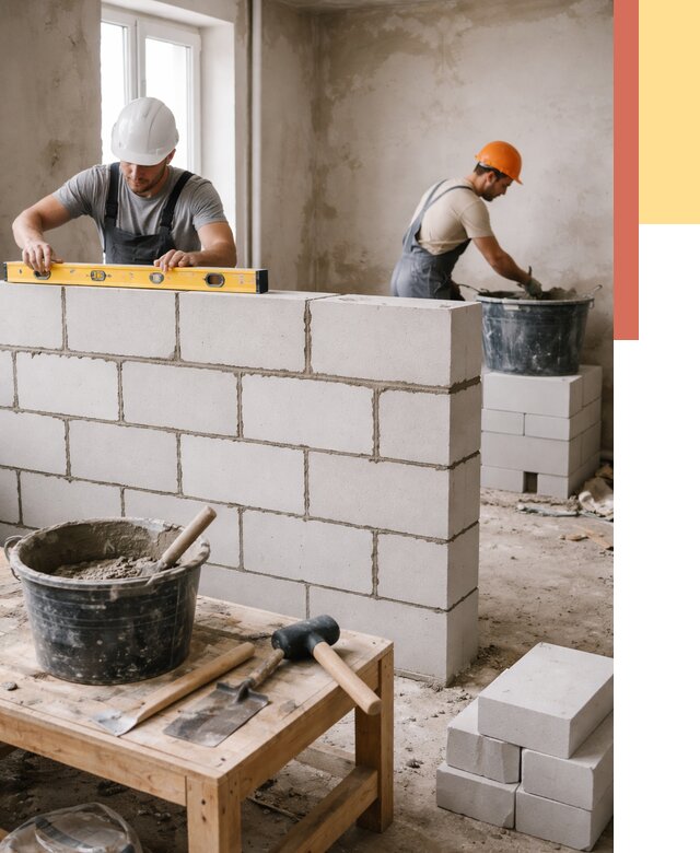 Кладка перегородок из газобетона в Пушкино от 3319 руб. под ключ | ОТДЕЛОЧНИК-Пшк