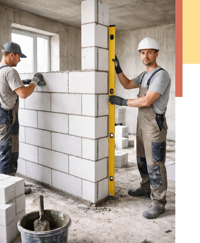 Кладка перегородок из пеноблока в Пушкино от 1867 руб. под ключ | ОТДЕЛОЧНИК-Пшк