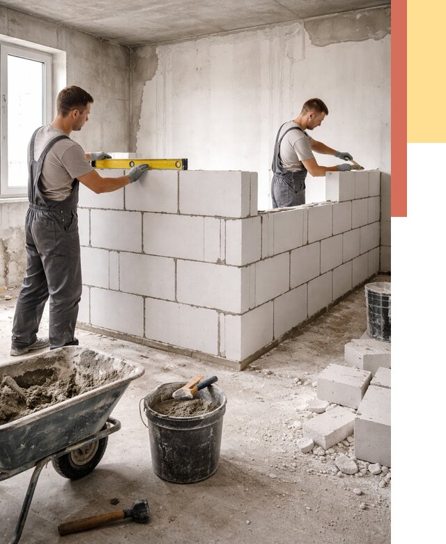 Кладка перегородок из ПГП в Пушкино от 2593 руб./м2 — монтаж и возведение под ключ | ОТДЕЛОЧНИК-Пшк