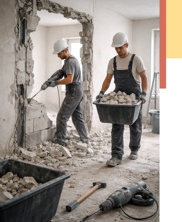 Демонтаж блоковых перегородок в Пушкино от 3890 руб. — быстро и недорого | ОТДЕЛОЧНИК-Пшк