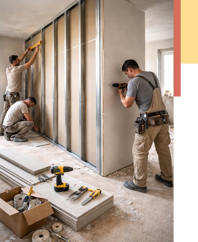 Монтаж однослойной перегородки из гипсокартона в Пушкино от 674 руб. | ОТДЕЛОЧНИК-Пшк