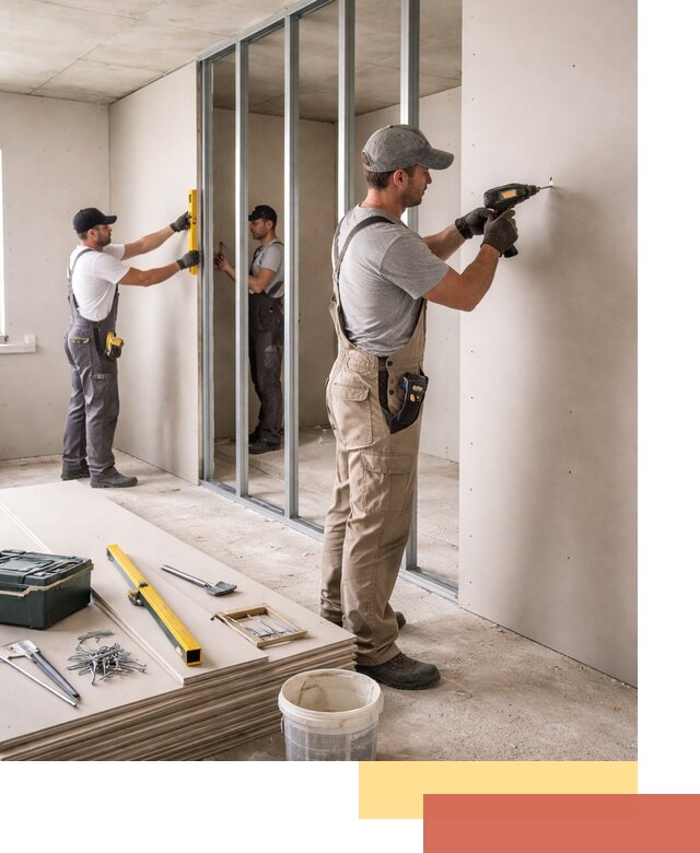 Однослойная перегородка из гипсокартона в Пушкино под ключ, монтаж и отделка