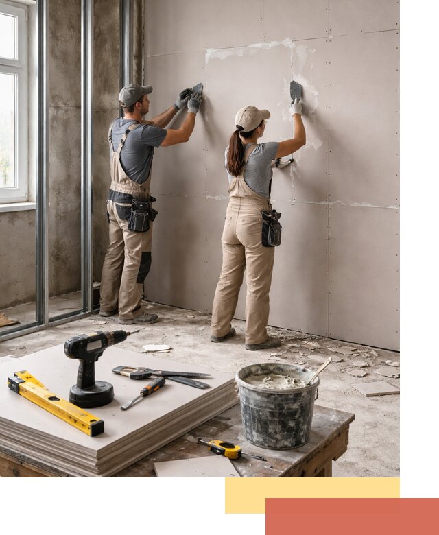 Монтаж двухслойной перегородки из гипсокартона в Пушкино