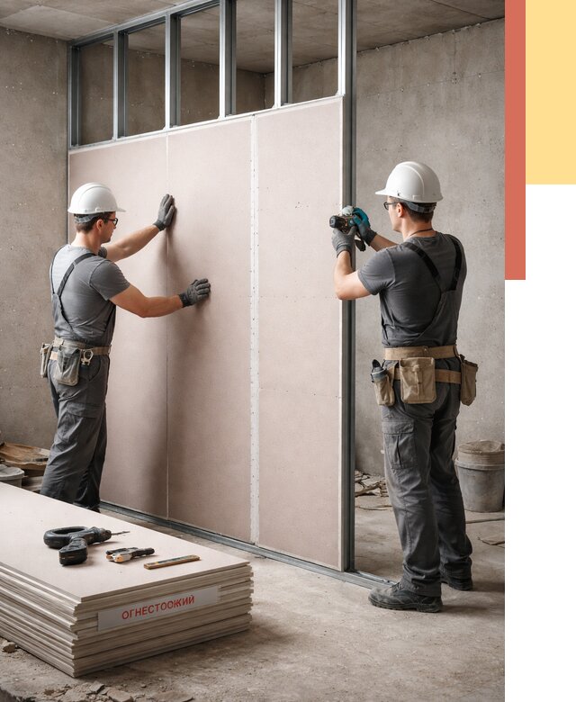 Перегородка из огнестойкого гипсокартона в Пушкино от 1919 руб. под ключ | ОТДЕЛОЧНИК-Пшк