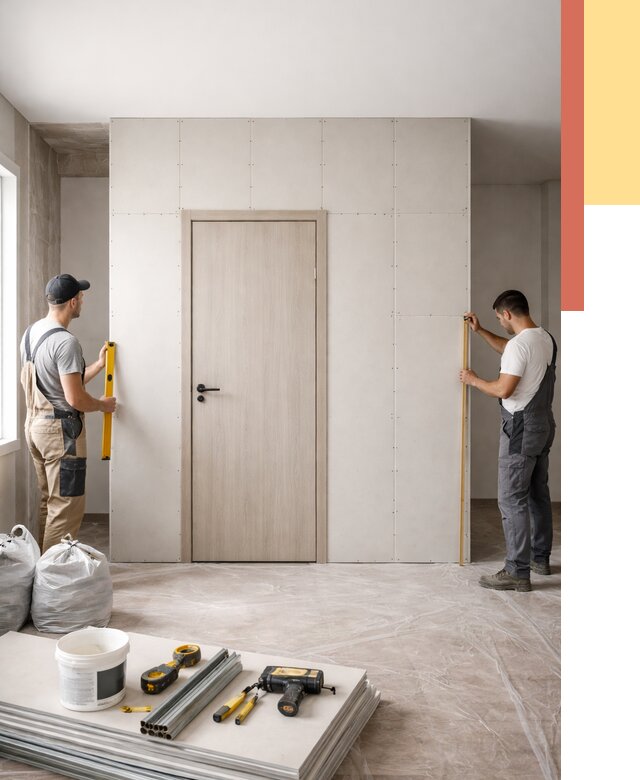 Перегородка из гипсокартона с дверью в Пушкино от 4668 руб. под ключ | ОТДЕЛОЧНИК-Пшк