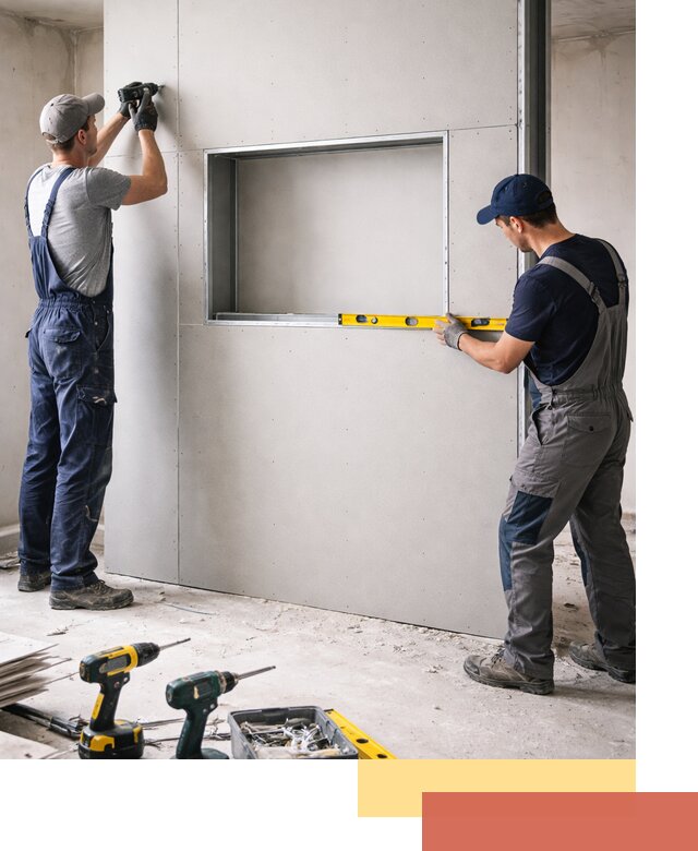 Перегородка из гипсокартона с нишей под декор в Пушкино