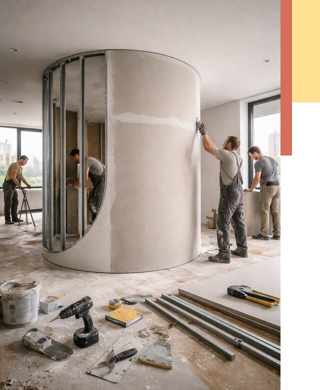 Радиусная перегородка из гипсокартона в Пушкино от 3008 руб. под ключ | ОТДЕЛОЧНИК-Пшк