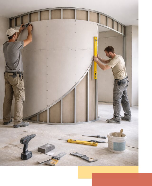 Радиусная перегородка из гипсокартона в Пушкино под ключ