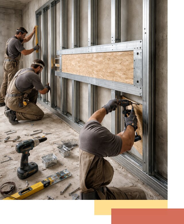 Усиленная перегородка для крепления тяжёлых конструкций в Пушкино