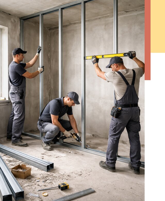 Монтаж каркаса перегородки из профиля в Пушкино от 778 руб. | ОТДЕЛОЧНИК-Пшк