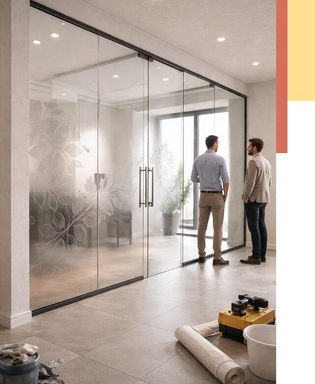 Стеклянные перегородки с рисунком в Пушкино от 12966 руб. монтаж и нанесение | ОТДЕЛОЧНИК-Пшк