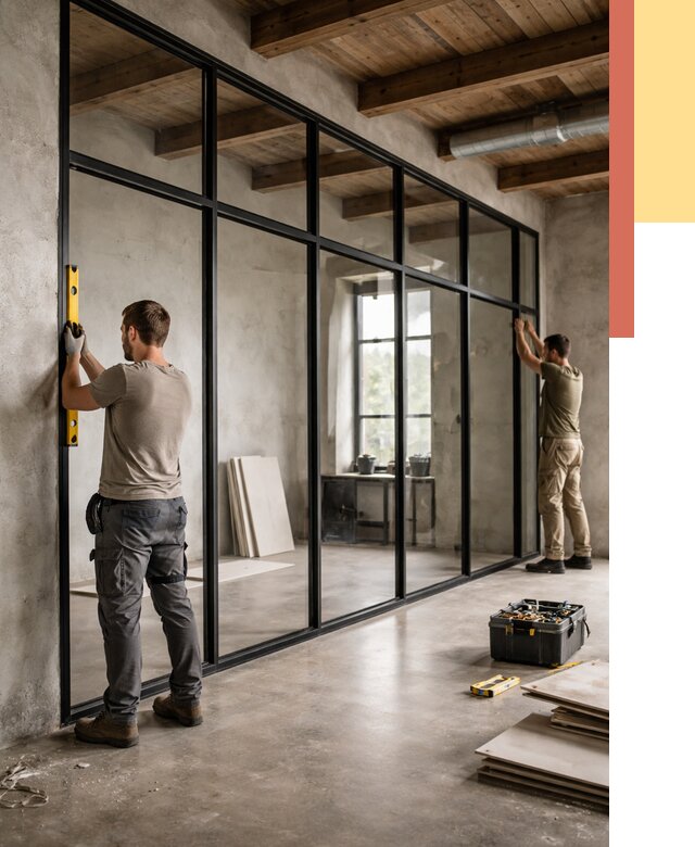 Стеклянные перегородки лофт в Пушкино от 10892 руб. под ключ | ОТДЕЛОЧНИК-Пшк