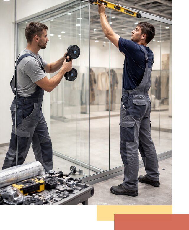 Стеклянные перегородки для магазинов в Пушкино — монтаж и установка