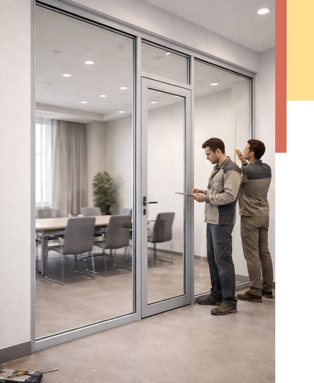 Установка и монтаж алюминиевых перегородок со стеклом в Пушкино от 8506 руб. | ОТДЕЛОЧНИК-Пшк