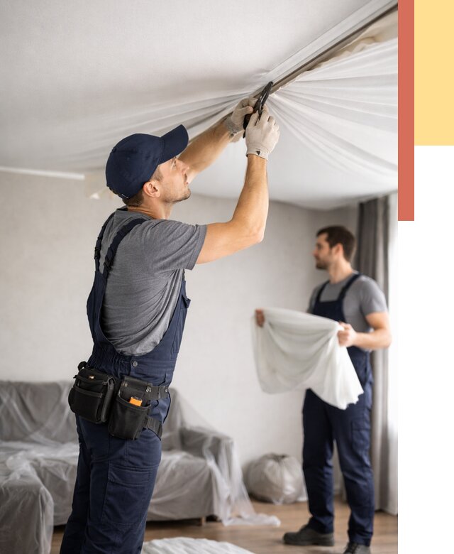 Демонтаж натяжного потолка в Пушкино от 4668 руб. — снятие и разбор под ключ | ОТДЕЛОЧНИК-Пшк