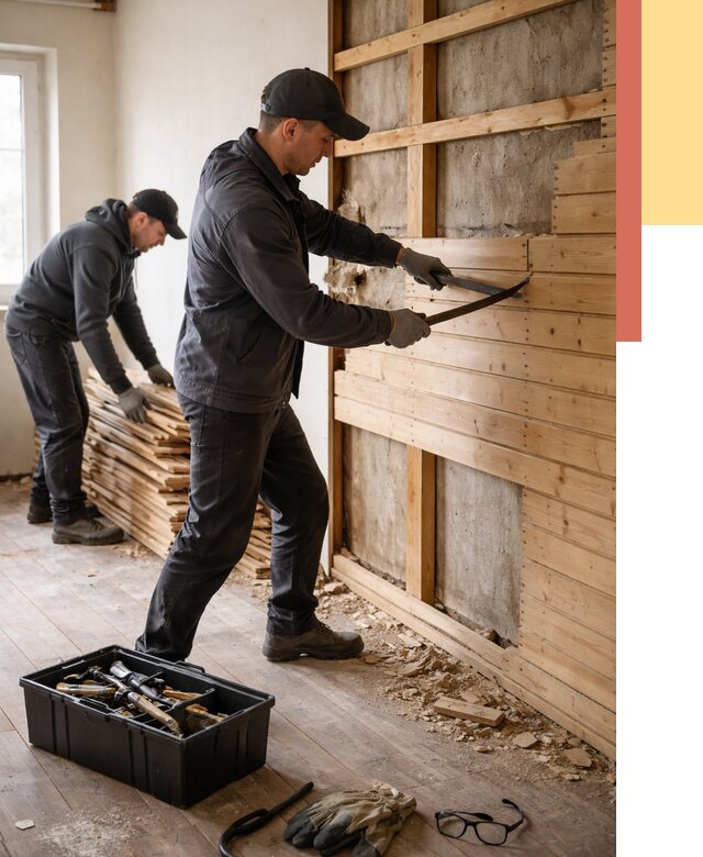 Демонтаж вагонки в Пушкино от 3942 руб/м2 — быстро и недорого | ОТДЕЛОЧНИК-Пшк