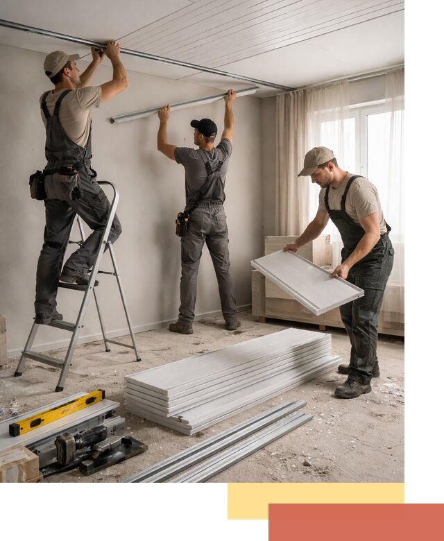 Монтаж потолка из ПВХ панелей в Пушкино оперативно и качественно