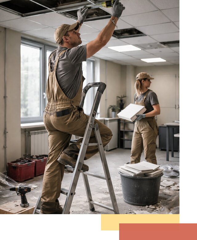 Ремонт потолка Армстронг и замена плит в Пушкино