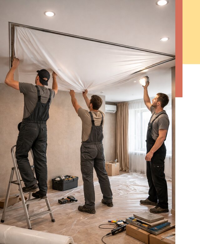 Монтаж ПВХ натяжного потолка в Пушкино от 3631 руб. под ключ | ОТДЕЛОЧНИК-Пшк