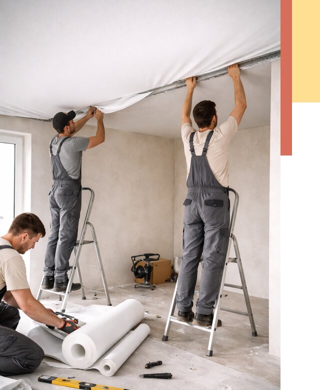 Монтаж тканевого натяжного потолка в Пушкино от 3631 руб. под ключ | ОТДЕЛОЧНИК-Пшк