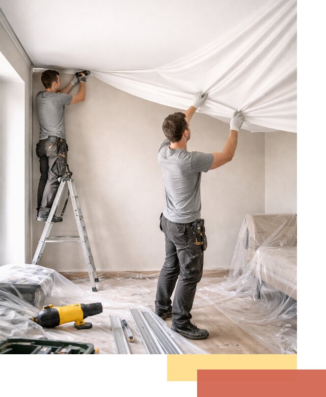 Монтаж тканевого натяжного потолка в Пушкино недорого и быстро