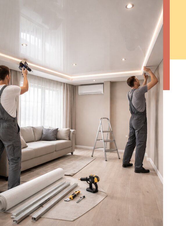 Монтаж глянцевого натяжного потолка в Пушкино от 778 руб. под ключ | ОТДЕЛОЧНИК-Пшк