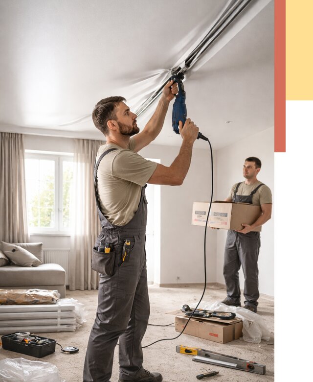 Монтаж сатинового натяжного потолка в Пушкино от 3631 руб. | Быстро, недорого — ОТДЕЛОЧНИК-Пшк