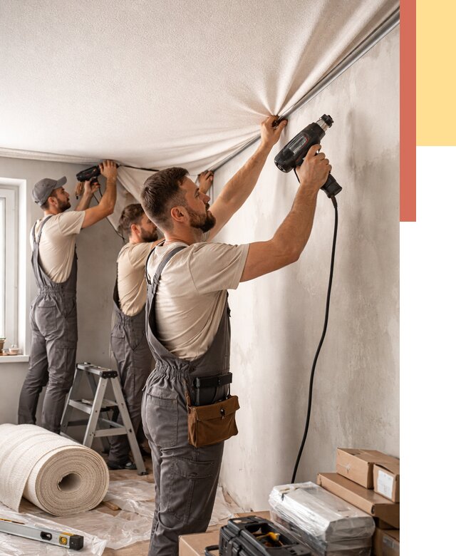 Монтаж фактурного натяжного потолка в Пушкино от 778 руб. — ОТДЕЛОЧНИК-Пшк