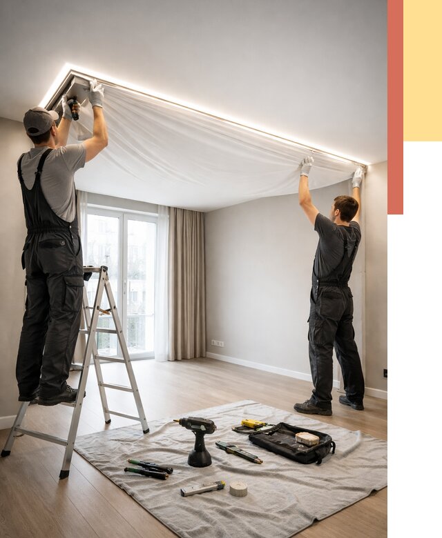 Монтаж парящего натяжного потолка в Пушкино от 4668 руб. быстро и недорого | ОТДЕЛОЧНИК-Пшк