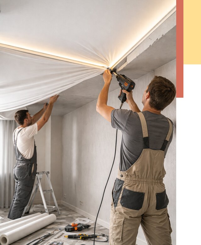 Монтаж натяжного потолка с подсветкой в Пушкино от 985 руб. | ОТДЕЛОЧНИК-Пшк