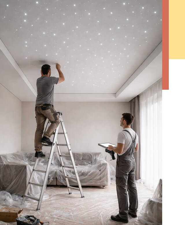 Монтаж натяжного потолка «звездное небо» в Пушкино от 6742 руб. | ОТДЕЛОЧНИК-Пшк