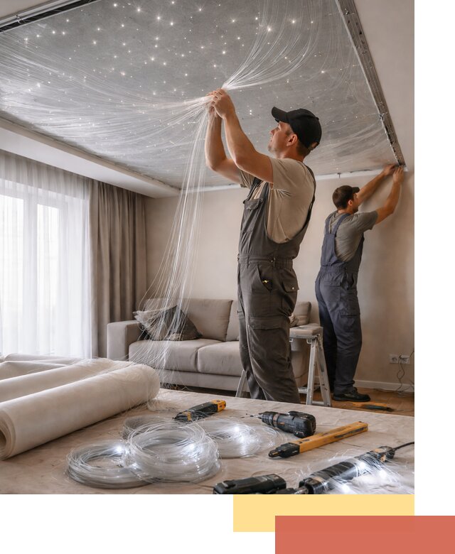 Монтаж натяжного потолка «Звездное небо» в Пушкино