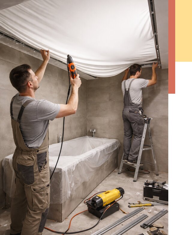 Монтаж натяжного потолка в ванной в Пушкино от 1245 руб. под ключ | ОТДЕЛОЧНИК-Пшк