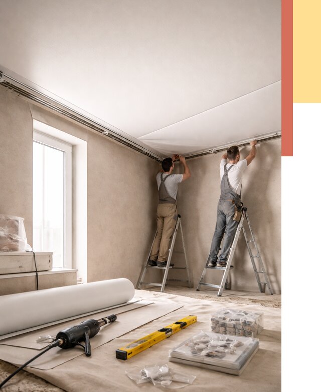 Монтаж натяжного потолка в спальне в Пушкино от 3942 руб. под ключ | ОТДЕЛОЧНИК-Пшк