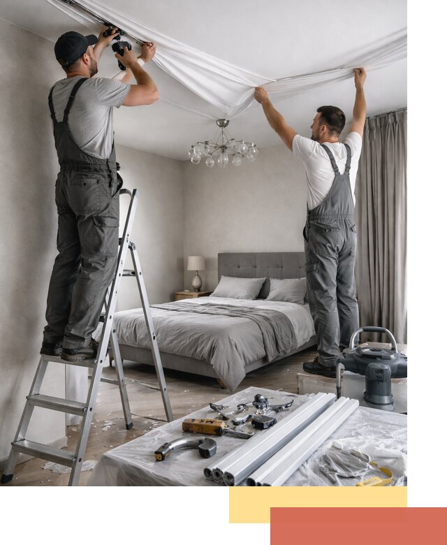 Монтаж натяжного потолка в спальне в Пушкино