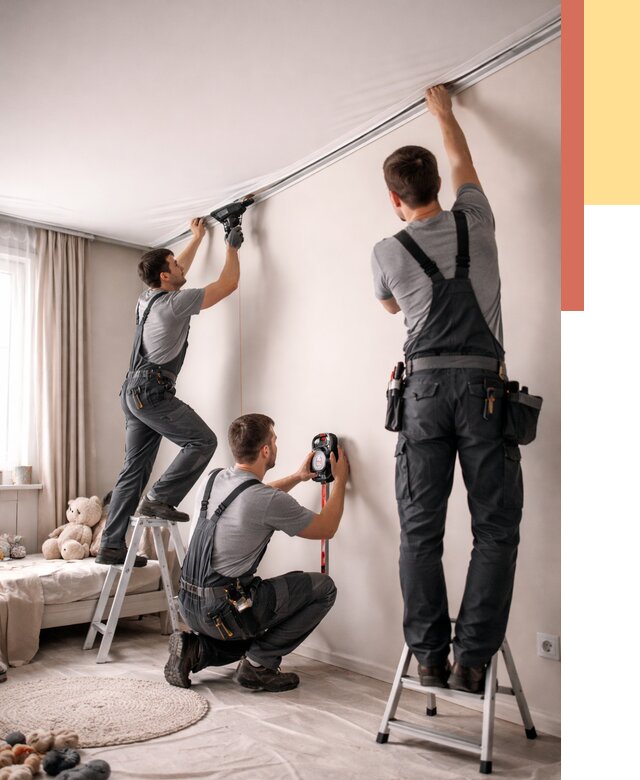 Монтаж натяжного потолка в детской в Пушкино от 3631 руб. — быстро и недорого | ОТДЕЛОЧНИК-Пшк