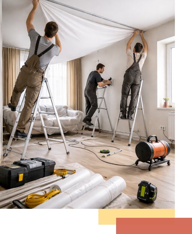 Монтаж натяжного потолка в гостиной в Пушкино