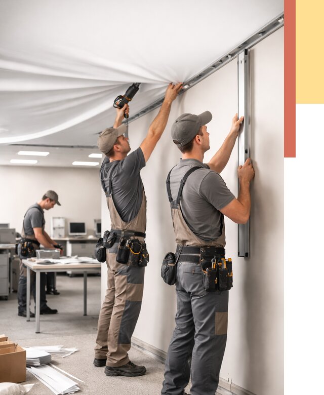 Монтаж натяжного потолка в офисе в Пушкино от 467 руб/м² — быстро и недорого | ОТДЕЛОЧНИК-Пшк