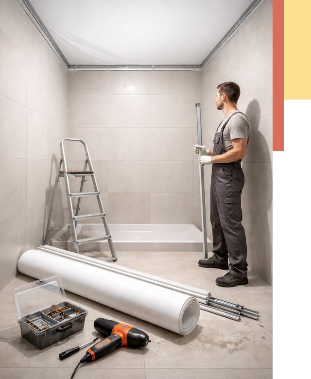 Монтаж натяжного потолка в санузле в Пушкино от 1919 руб. — ОТДЕЛОЧНИК-Пшк