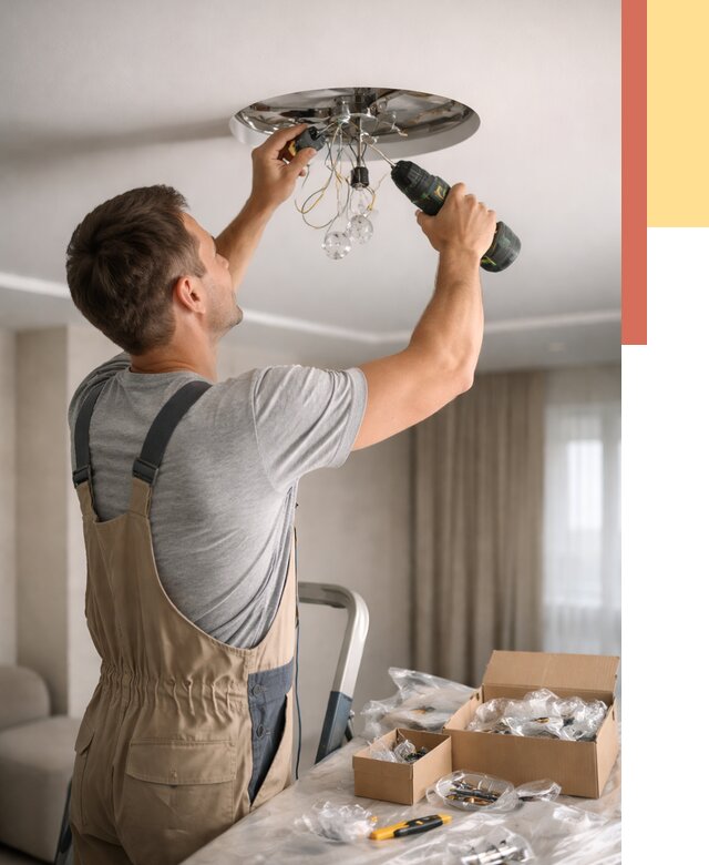 Установка люстры в натяжной потолок в Пушкино от 1245 руб. | Быстро и недорого — ОТДЕЛОЧНИК-Пшк