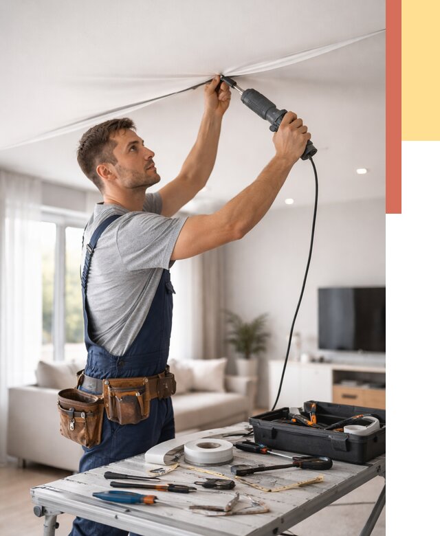 Ремонт натяжных потолков в Пушкино от 9854 руб. под ключ — ОТДЕЛОЧНИК-Пшк