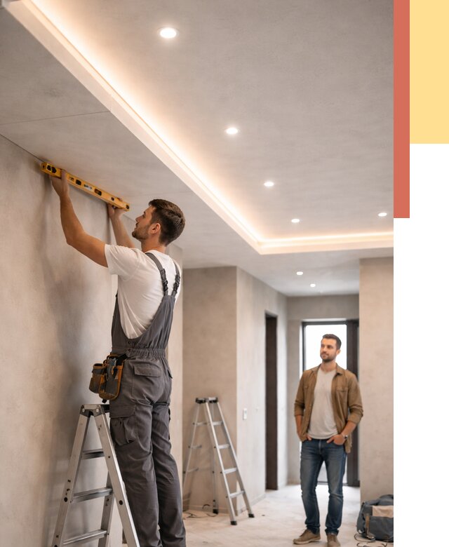 Потолок из гипсокартона с подсветкой в Пушкино от 778 руб./м2 под ключ | ОТДЕЛОЧНИК-Пшк