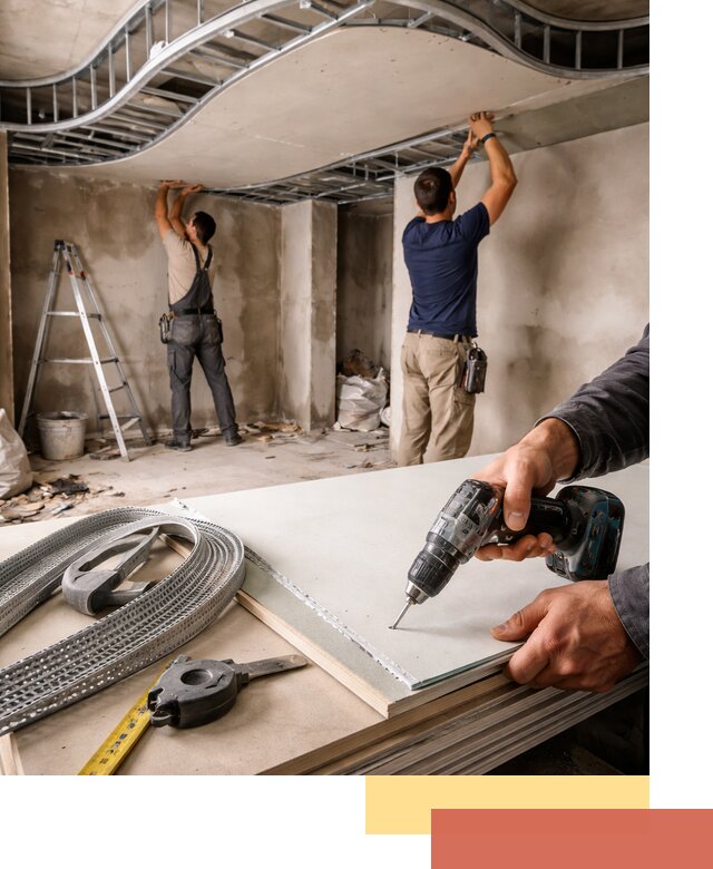 Криволинейный потолок из гипсокартона в Пушкино — монтаж и отделка