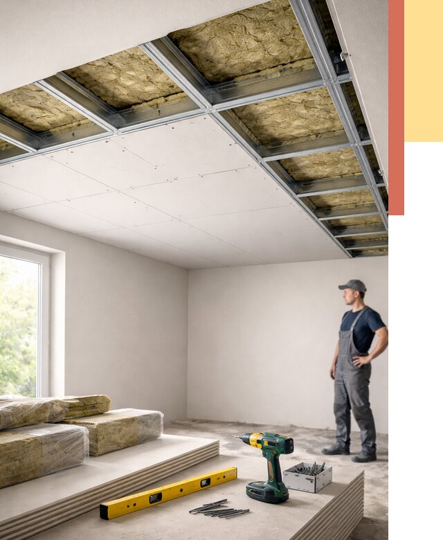 Звукоизоляция потолка ГКЛ в Пушкино от 985 руб. — монтаж под ключ | ОТДЕЛОЧНИК-Пшк